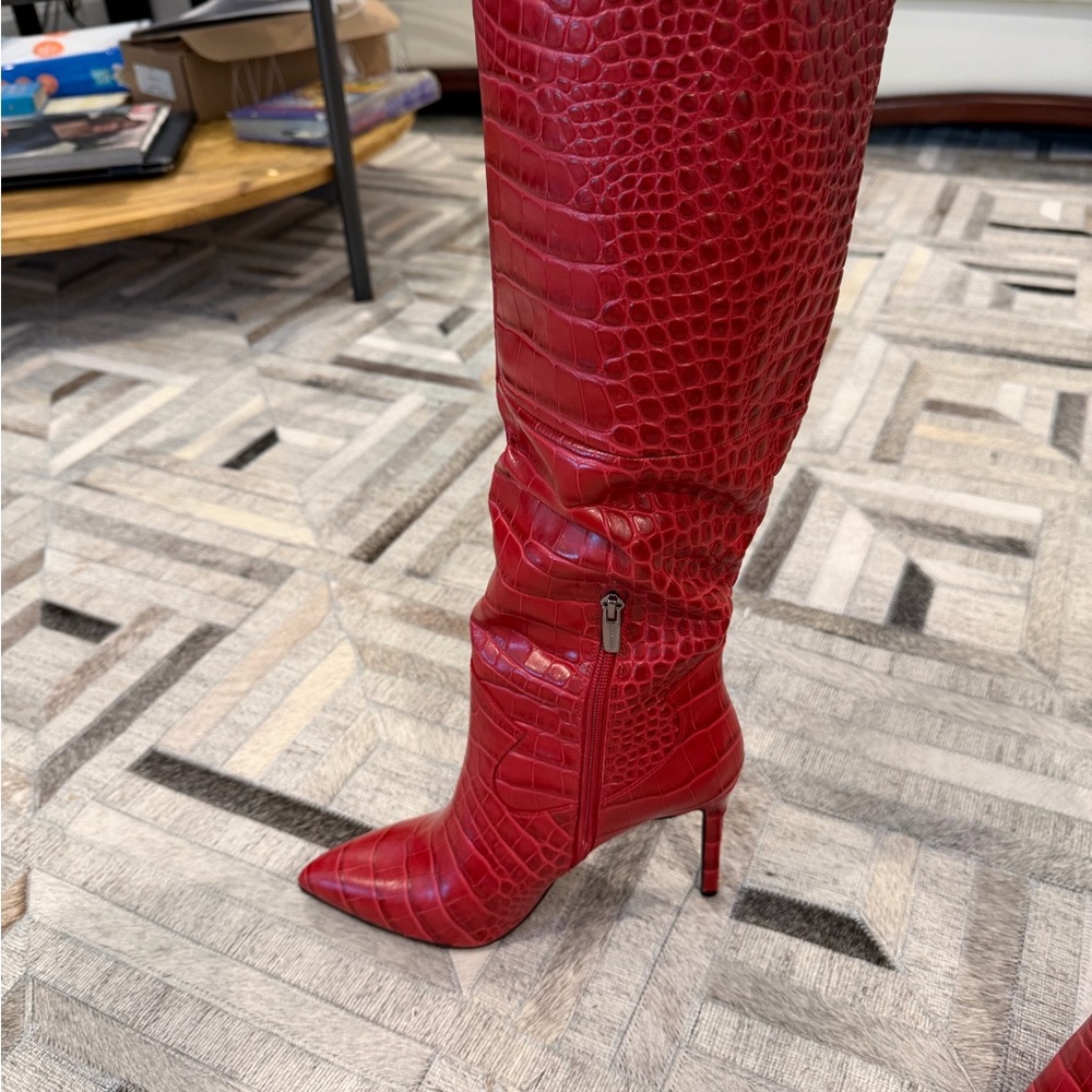 Vince Camuto Red Croc-Embossed Heeled Boots 9,5 - Picture 7 of 8